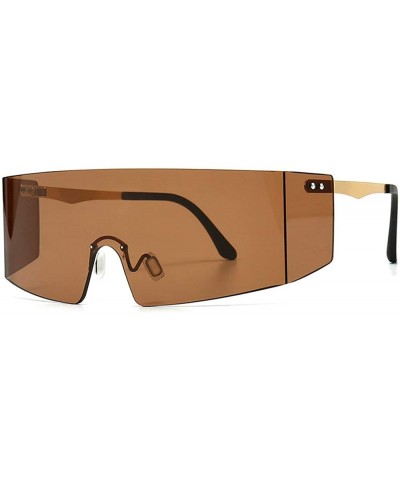 Oversized Shield Sunglasses Flat Top Gradient Lens Rimless Eyeglasses Women Men - Brown - CS199I6CTEZ $12.67 Oversized