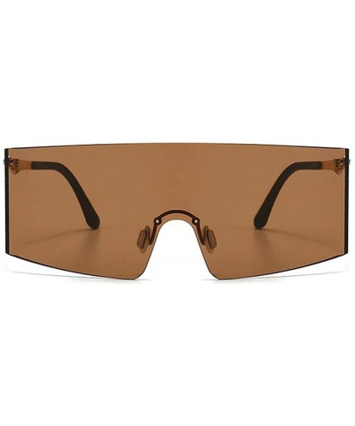 Oversized Shield Sunglasses Flat Top Gradient Lens Rimless Eyeglasses Women Men - Brown - CS199I6CTEZ $12.67 Oversized