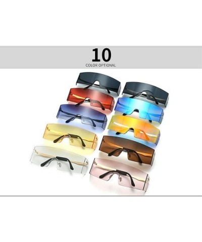 Oversized Shield Sunglasses Flat Top Gradient Lens Rimless Eyeglasses Women Men - Brown - CS199I6CTEZ $12.67 Oversized