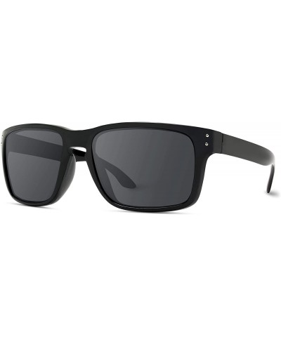 Premium Polarized Mirror Lens Classic Square Style Sunglasses - Black - CZ12I5EOGSB $11.81 Rectangular