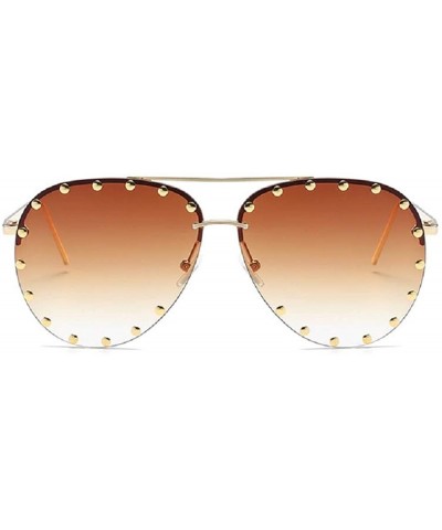Rivet Studded Rimless Metal Frame Aviator Sunglasses (brown) - CY18KDSOO8O $12.61 Wrap