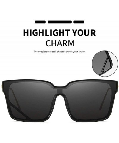 2019 Fashion New One-piece Glasses Square Personality Sunglasses Men Women UV protection - Black - CA18ZZT7K50 $10.13 Oversized