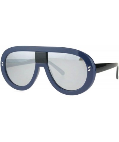 Futuristic Fashion Sunglasses Oversized Round Shield Goggle Frame UV 400 - Blue (Silver Mirror) - CM187I0RZYY $5.81 Shield