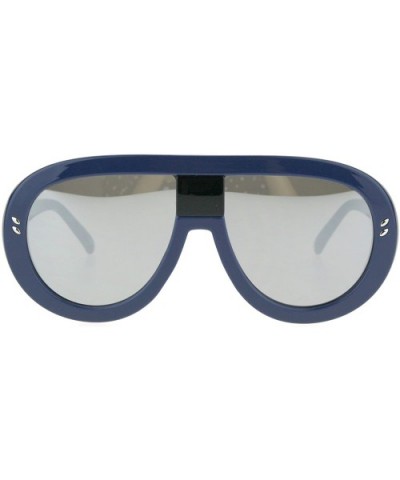 Futuristic Fashion Sunglasses Oversized Round Shield Goggle Frame UV 400 - Blue (Silver Mirror) - CM187I0RZYY $5.81 Shield