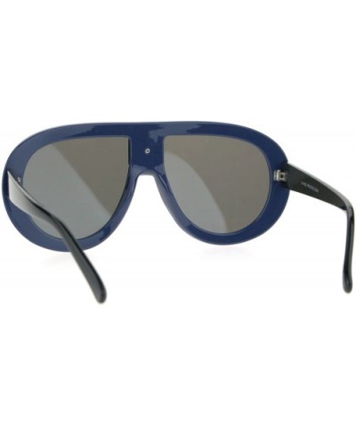 Futuristic Fashion Sunglasses Oversized Round Shield Goggle Frame UV 400 - Blue (Silver Mirror) - CM187I0RZYY $5.81 Shield