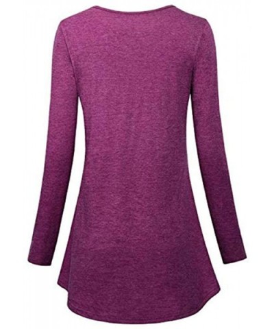 Women Spring Autumn Casual Long Sleeve Slim Flare Hem Tunic Top Pullover Blouses with Side Pockets - Purple - C618LR09M27 $8....