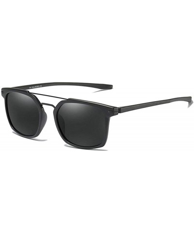Fashion Polarized Sunglasses Double beam TR90 Square Frame Mens Goggle UV400 - Matte Black - CW18UEKE6T2 $12.38 Square