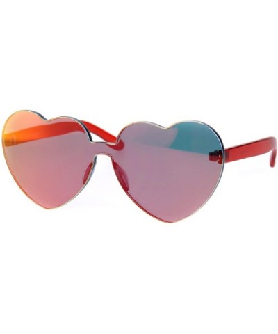 Womens Color Mirror Lens Panel Shield Heart Shape Retro Plastic Sunglasses - Red - CJ18ESS43GZ $9.83 Round