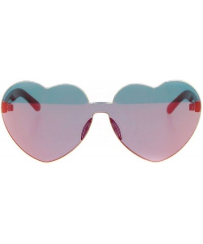 Womens Color Mirror Lens Panel Shield Heart Shape Retro Plastic Sunglasses - Red - CJ18ESS43GZ $9.83 Round