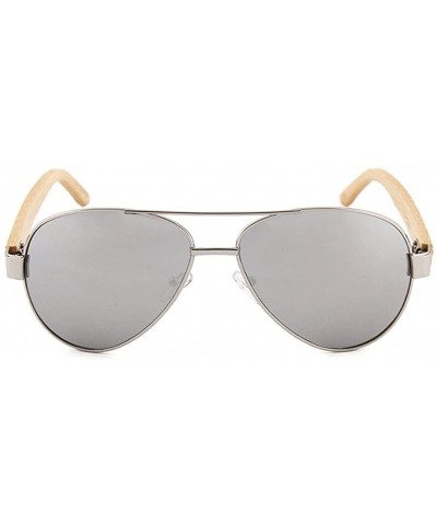 Men Women Aviator Polarized Wood Sunglasses UV400 - Silver Frame Silver Lens - CT18369N5C2 $11.58 Oversized