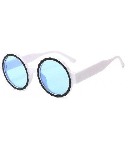 Women's Fashion Round Frame Mask Sunglasses Integrated Gas Glasses - Blue - CV18UK5WICZ $5.40 Round