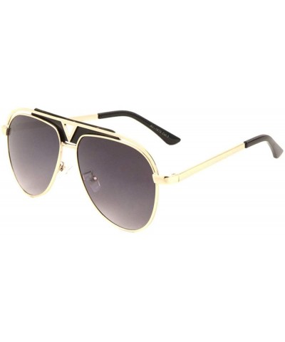 Round Lens Tall Top Bar V Cut Aviator Sunglasses - Smoke Gold - CM197S5YC5I $13.64 Round