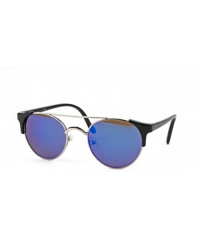 Metal Round Sunglasses P2192 - Black-blue Mirror Lens - C9125UM3QGJ $17.78 Round