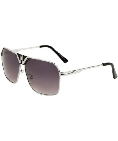 Metal Luxury Classic Retro Square Aviator Sunglasses - Silver Metallic Black Frame - CC18WH0R2LH $8.75 Square