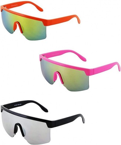 Oversized Semi Rimless Neon Rainbow Mirrored Lens UV Protection Shield Lens Retro Flat Top Sunglasses - C4197KCTC80 $28.15 Sh...
