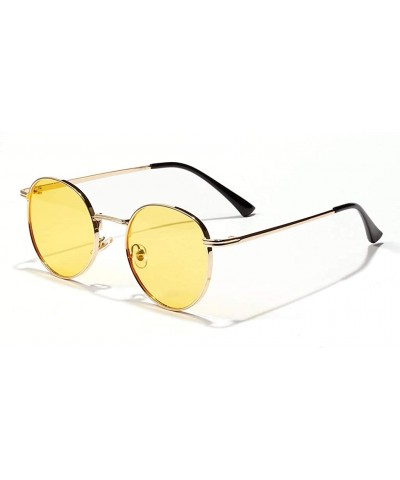 Women Retro Sunglasses Metal Men Summer Round Sun Glasses Male Birthday Gifts Uv400 - Gold With Yellow - CV199LGQ3YC $6.22 Round