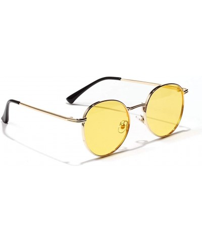 Women Retro Sunglasses Metal Men Summer Round Sun Glasses Male Birthday Gifts Uv400 - Gold With Yellow - CV199LGQ3YC $6.22 Round