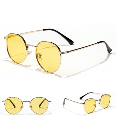 Women Retro Sunglasses Metal Men Summer Round Sun Glasses Male Birthday Gifts Uv400 - Gold With Yellow - CV199LGQ3YC $6.22 Round