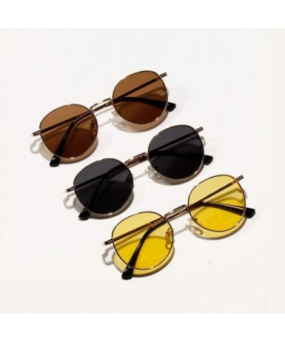 Women Retro Sunglasses Metal Men Summer Round Sun Glasses Male Birthday Gifts Uv400 - Gold With Yellow - CV199LGQ3YC $6.22 Round