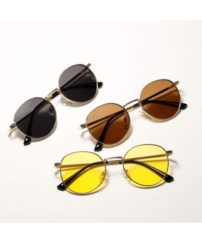 Women Retro Sunglasses Metal Men Summer Round Sun Glasses Male Birthday Gifts Uv400 - Gold With Yellow - CV199LGQ3YC $6.22 Round