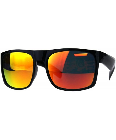 Mens Square Rectangular Fashion Sunglasses Black Frame Mirror Lens UV 400 - Shiny Black (Orange Mirror) - CI18ES89N7R $6.94 R...