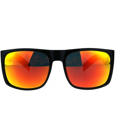 Mens Square Rectangular Fashion Sunglasses Black Frame Mirror Lens UV 400 - Shiny Black (Orange Mirror) - CI18ES89N7R $6.94 R...