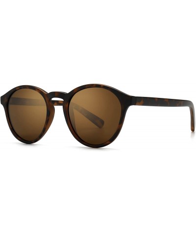 Classic Round Polarized Sunglasses Retro Vintage Style UV400 - Amber Frame(matte Finish)/Brown Lens - CG190Z4M4XM $11.50 Round