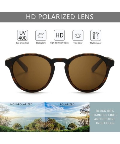 Classic Round Polarized Sunglasses Retro Vintage Style UV400 - Amber Frame(matte Finish)/Brown Lens - CG190Z4M4XM $11.50 Round