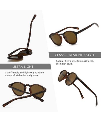 Classic Round Polarized Sunglasses Retro Vintage Style UV400 - Amber Frame(matte Finish)/Brown Lens - CG190Z4M4XM $11.50 Round