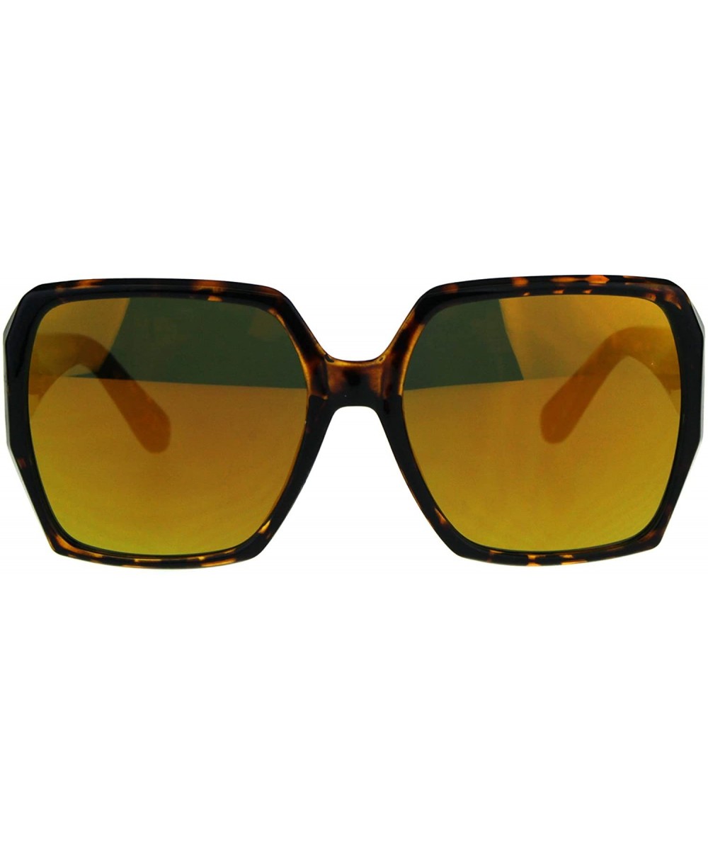 Womens Color Mirrored Plastic Butterfly Rectangular Large Sunglasses - Tortoise Orange - CL180GOEOYS $5.42 Butterfly