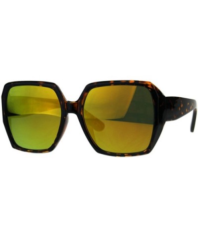 Womens Color Mirrored Plastic Butterfly Rectangular Large Sunglasses - Tortoise Orange - CL180GOEOYS $5.42 Butterfly