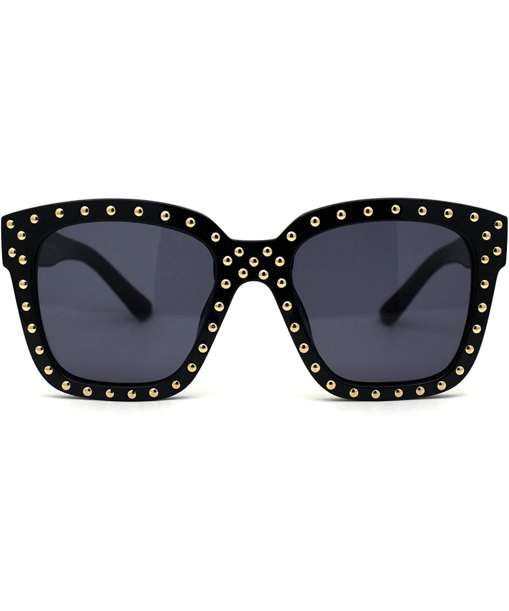 Unique Metal Stud Goth Plastic Horn Rim Sunglasses - Black Gold - CG17AZMHW6K $6.43 Rectangular