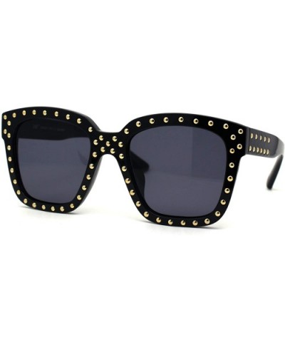 Unique Metal Stud Goth Plastic Horn Rim Sunglasses - Black Gold - CG17AZMHW6K $6.43 Rectangular