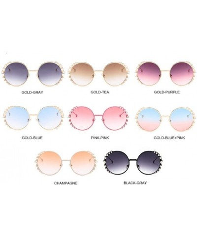 UV400 Pearl Sunglasses Women Metal Frame Round Sunglasses Mirror Pearl Sun Glasses - Gold-tea - CH18U23WTKW $23.43 Aviator