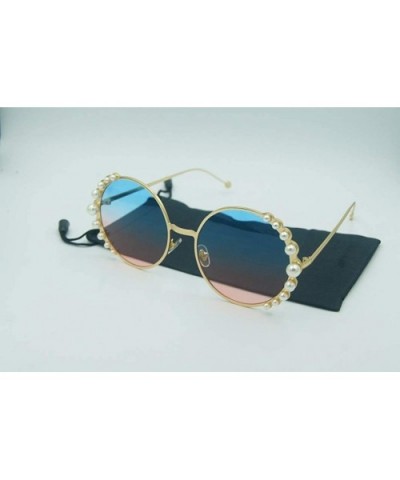 UV400 Pearl Sunglasses Women Metal Frame Round Sunglasses Mirror Pearl Sun Glasses - Gold-tea - CH18U23WTKW $23.43 Aviator