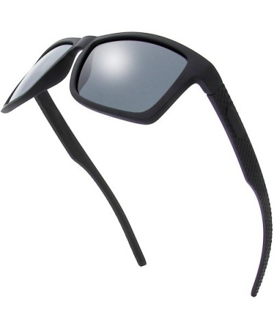 Polarized Rectangular Sunglasses Driving Fishing - 6-rubber Black - CN18AUUER9W $9.89 Rectangular