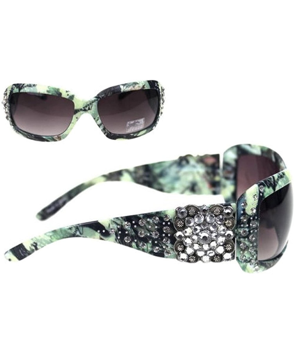 Camo Rhinestone Concho Sunglasses - Green - CD184544Q00 $14.55 Round