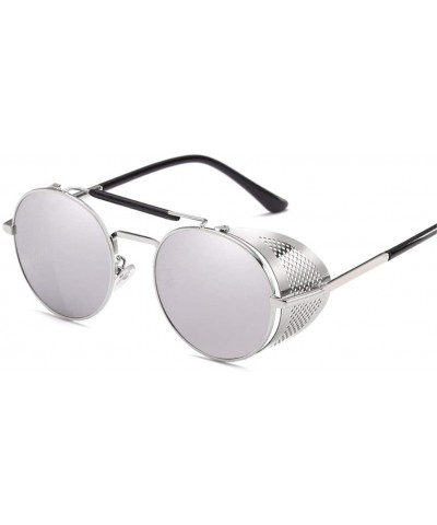 Retro Round Metal Sunglasses Men Women Glasses Shades UV Protection - 8-silver-silver - CI194OQ0LID $23.42 Rectangular
