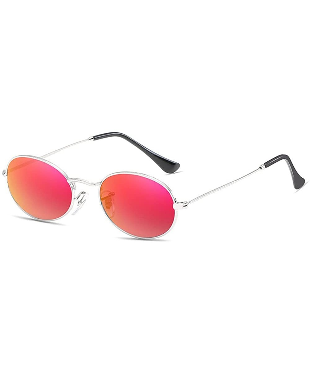 A8718 Small Narrow Oval Sunglasses for Women/Men 90s - Silver Red - CN18GO6X8WQ $8.37 Oval