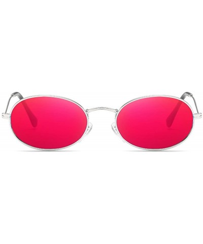 A8718 Small Narrow Oval Sunglasses for Women/Men 90s - Silver Red - CN18GO6X8WQ $8.37 Oval