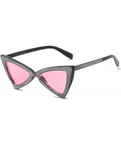 Women Retro Extreme High Pointed Rhinestone Fashion Cat Eye Sunglasses - Pink - CE18WUC5M55 $16.01 Goggle