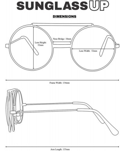 Metal Round Retro Boho Transparent Colored Mirrored Steampunk Flip Up Glasses Sunglasses - Gold - Midnight Green - CX12N4V2IP...