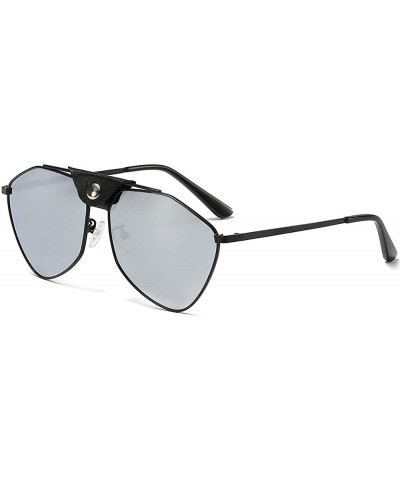 Modern Polygon Sunglasses Mirror Lens Vintage Leather sunglasses Oversized Sunglasses women - 5 - CU18Z675982 $18.07 Oversized