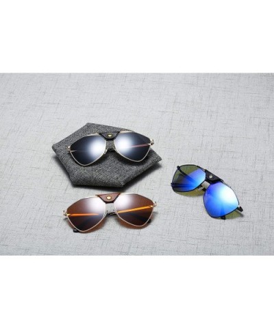 Modern Polygon Sunglasses Mirror Lens Vintage Leather sunglasses Oversized Sunglasses women - 5 - CU18Z675982 $18.07 Oversized