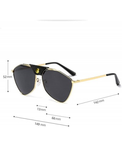 Modern Polygon Sunglasses Mirror Lens Vintage Leather sunglasses Oversized Sunglasses women - 5 - CU18Z675982 $18.07 Oversized