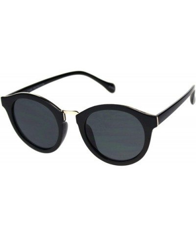 Womens Stylish Sunglasses Round Keyhole Metal Bridge Top Accent UV 400 - Black Gold (Black) - CS18UMAYL4A $10.54 Round