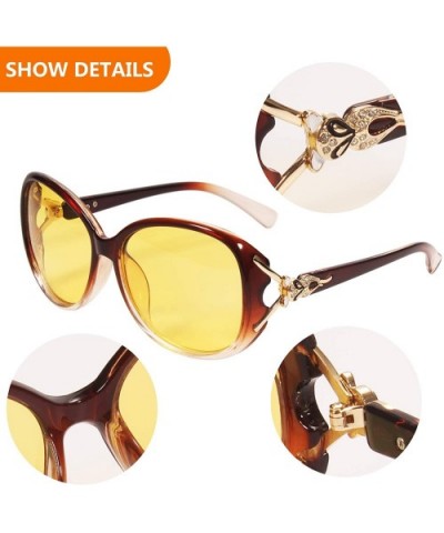 Womens Polarized HD Night Vision Sunglasses Stylish Night Driving Glasses Anti-glare Eyewear - Brown - CQ18NH4U04T $14.92 Ove...