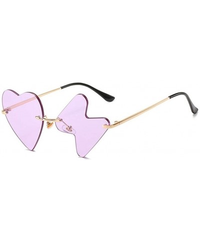 Love Heart Rimless Sunglasses for Women Trendy Oversized Lighting Shades UV Protection - C5 Gold Purple - C8190HEE2CH $8.41 O...