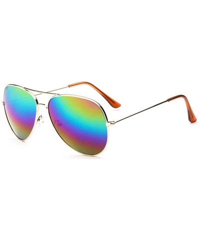 Fashion Unisex Sunglasses Metal Frame with Case UV400 Protection - Gold Frame/Rainbow Mercury Lens - C818WQH9IYW $15.68 Oval
