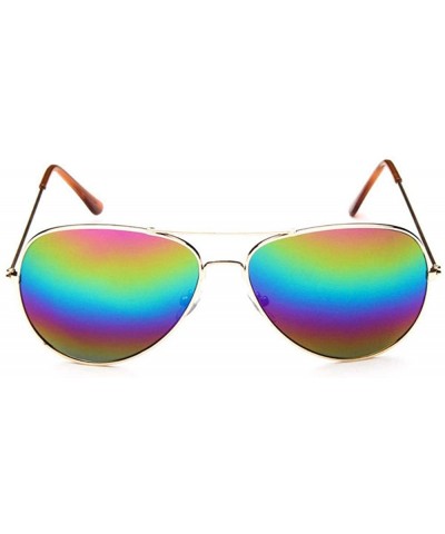 Fashion Unisex Sunglasses Metal Frame with Case UV400 Protection - Gold Frame/Rainbow Mercury Lens - C818WQH9IYW $15.68 Oval